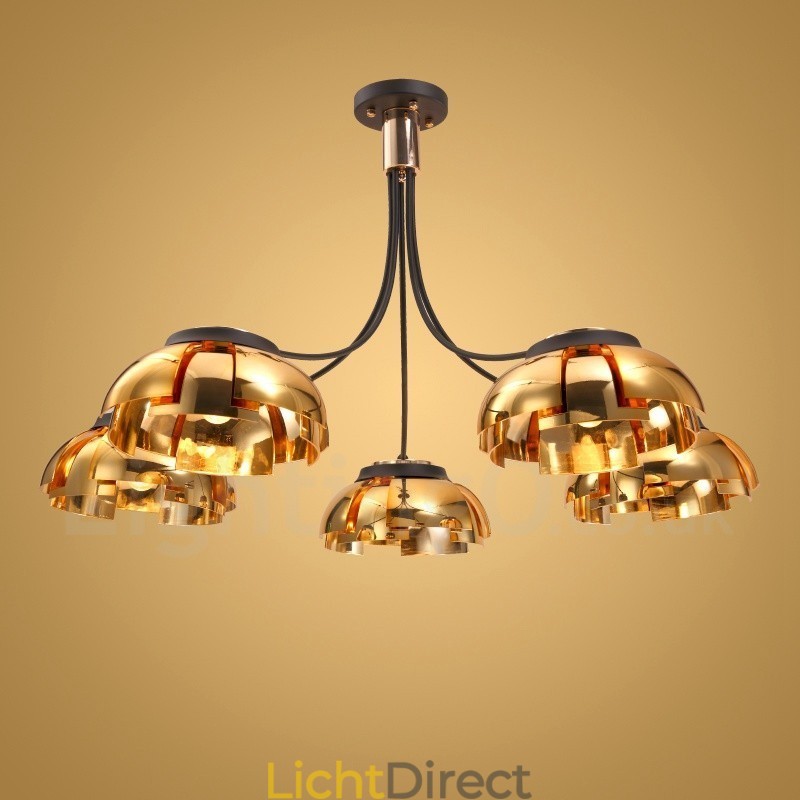 Moderne eigentijdse 5-lichts stalen kroonluchter met acryl kap