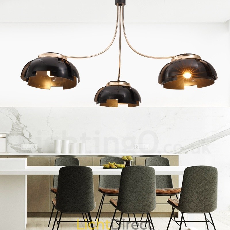 Moderne eigentijdse 3-lichts stalen kroonluchter met acryl kap