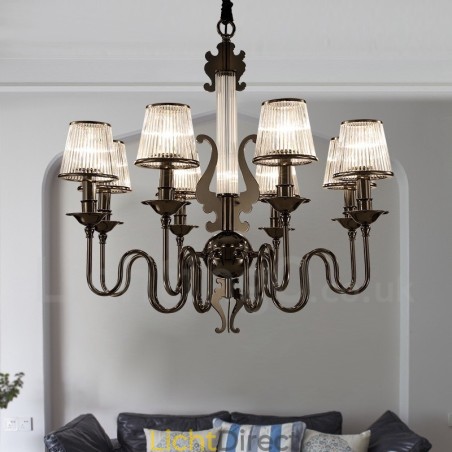 Moderne eigentijdse 8-lichts stalen kroonluchter met acryl kap