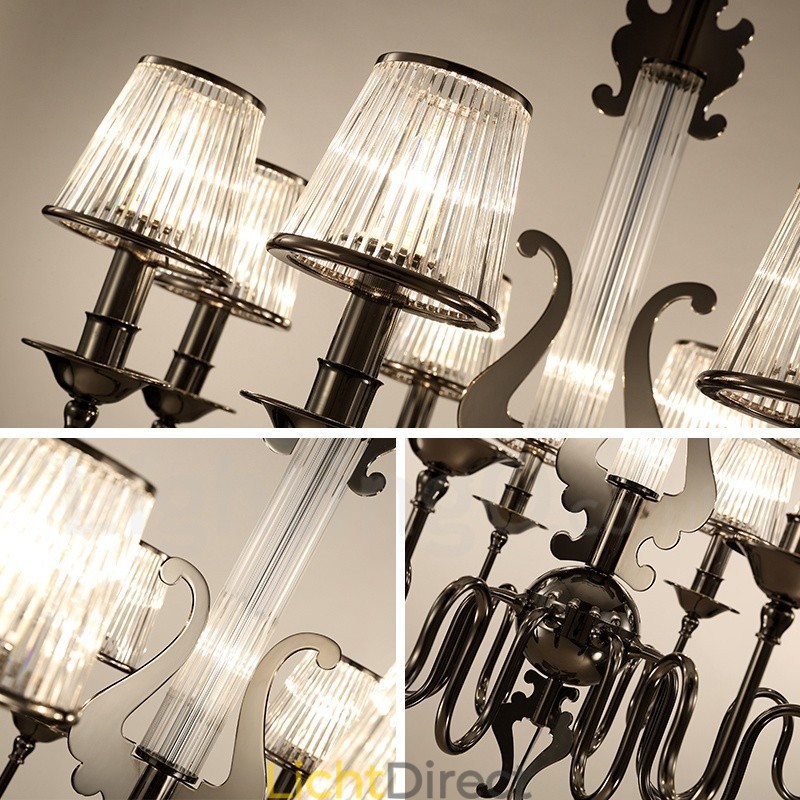 Moderne eigentijdse 8-lichts stalen kroonluchter met acryl kap