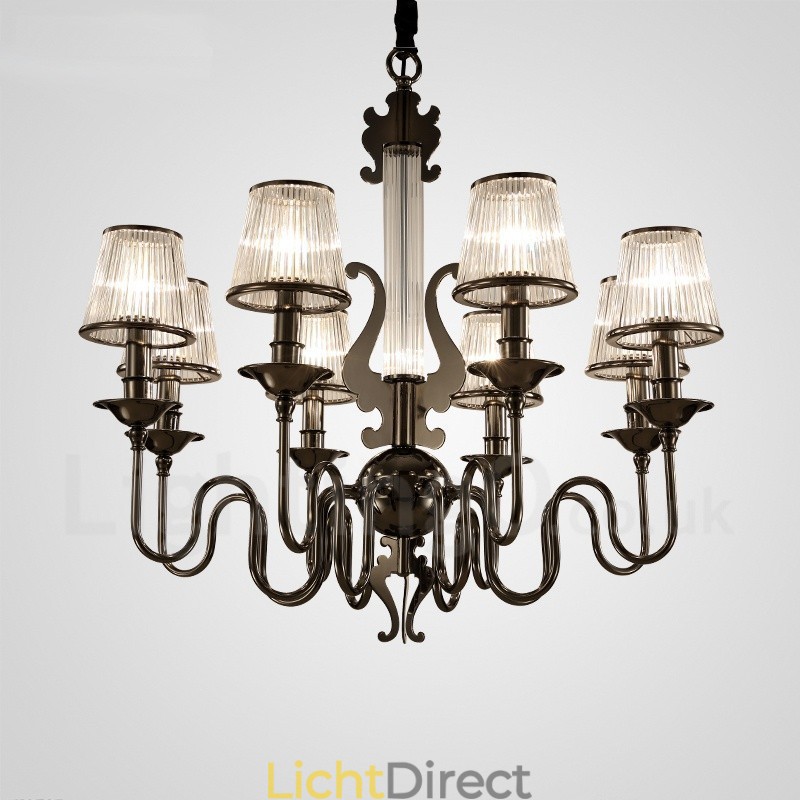 Moderne eigentijdse 8-lichts stalen kroonluchter met acryl kap