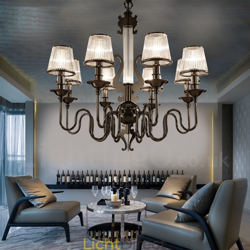 Moderne eigentijdse 8-lichts stalen kroonluchter met acryl kap