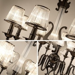 Moderne eigentijdse 6-lichts stalen kroonluchter met acryl kap