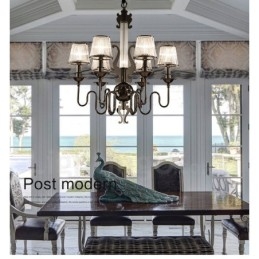 Moderne eigentijdse 6-lichts stalen kroonluchter met acryl kap