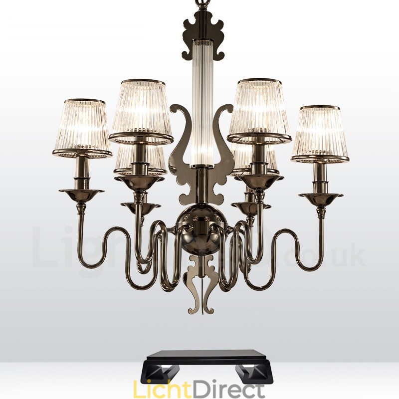 Moderne eigentijdse 6-lichts stalen kroonluchter met acryl kap