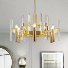 Moderne, eigentijdse 8-lichts metalen kroonluchter met kristallen kap