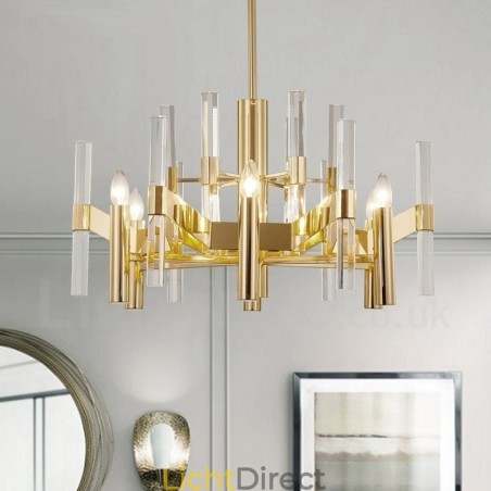 Moderne, eigentijdse 8-lichts metalen kroonluchter met kristallen kap Moderne, eigentijdse 8-lichts metalen kroonluchter met kristallen kap