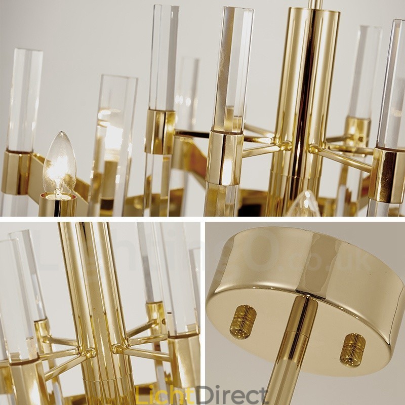 Moderne, eigentijdse 8-lichts metalen kroonluchter met kristallen kap