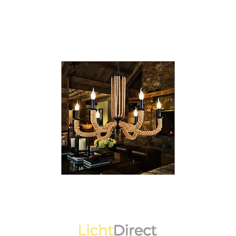 Retro touw kroonluchter ijzeren lamp