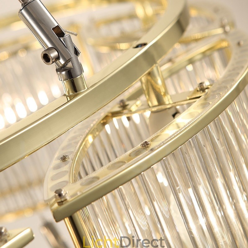 Moderne, eigentijdse hanglamp van staal met 11 lampen en kap van kristalglas