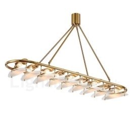 Moderne, eigentijdse 9-lichts hanglamp van messing met glazen kap