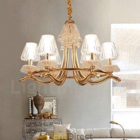 Moderne eigentijdse 6-lichts kristallen stalen kroonluchter met acryl kap