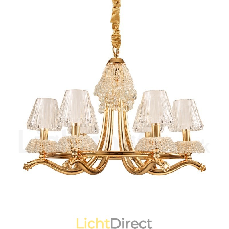 Moderne eigentijdse 6-lichts kristallen stalen kroonluchter met acryl kap