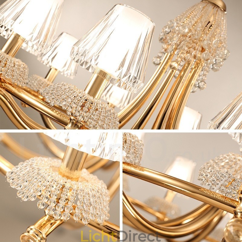 Moderne eigentijdse 6-lichts kristallen stalen kroonluchter met acryl kap