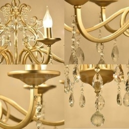 Rustieke Lodge 8-lichts kristallen stalen kroonluchter met stoffen kap