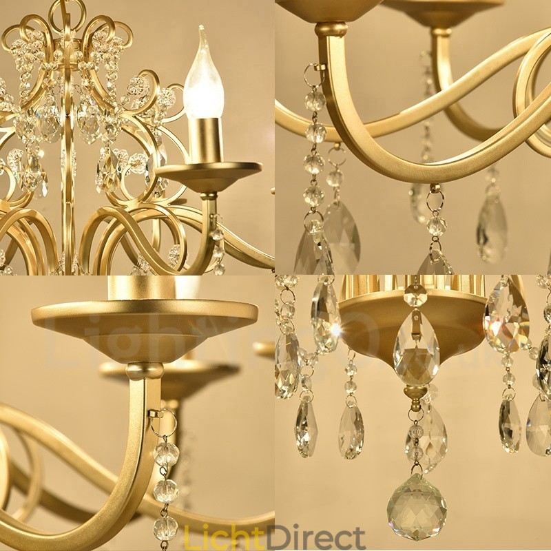 Rustieke Lodge 8-lichts kristallen stalen kroonluchter met stoffen kap