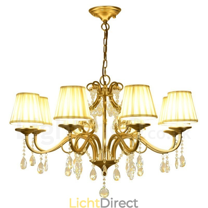 Rustieke Lodge 8-lichts kristallen stalen kroonluchter met stoffen kap