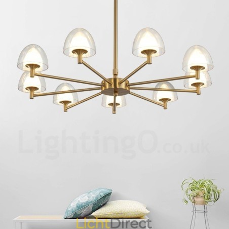 Moderne, eigentijdse 9-lichts metalen kroonluchter met acryl kap