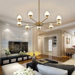 Moderne, eigentijdse 9-lichts metalen kroonluchter met acryl kap