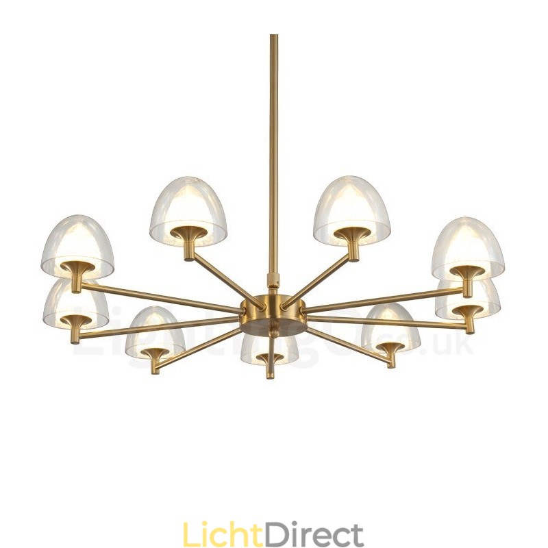 Moderne, eigentijdse 9-lichts metalen kroonluchter met acryl kap