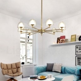 Moderne, eigentijdse 9-lichts metalen kroonluchter met acryl kap