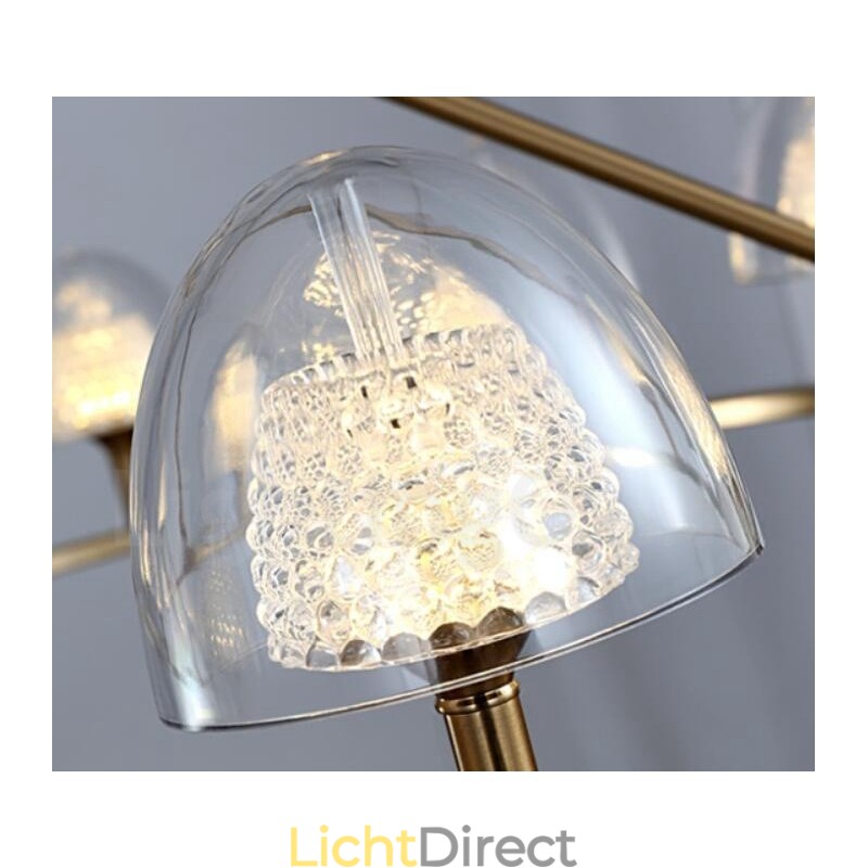 Moderne, eigentijdse 9-lichts metalen kroonluchter met acryl kap