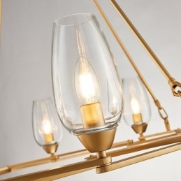 Moderne, eigentijdse hanglamp van staal met 8 lampen en glazen kap