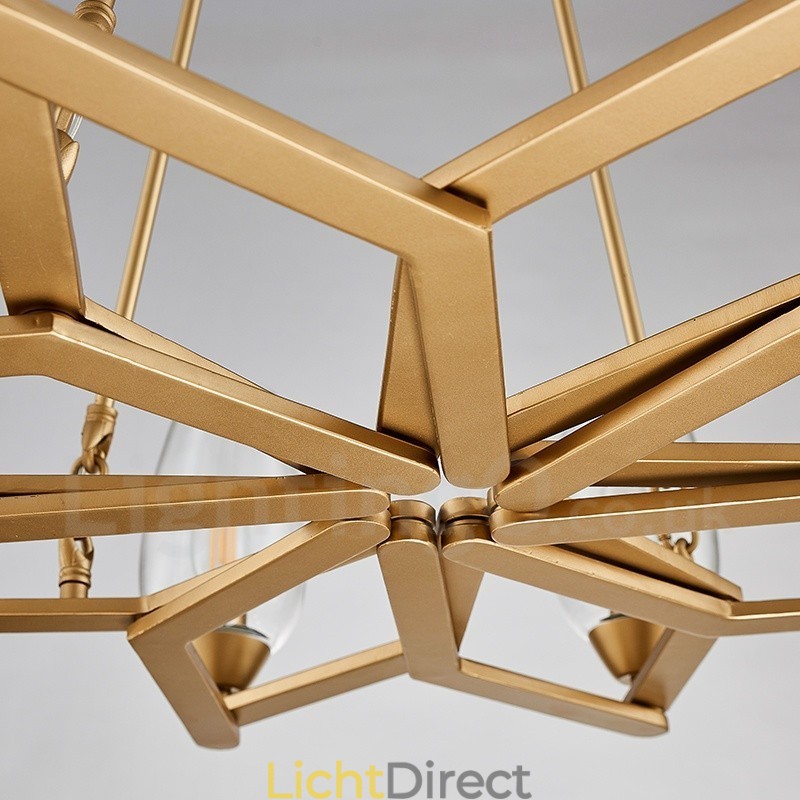 Moderne, eigentijdse hanglamp van staal met 6 lampen en glazen kap