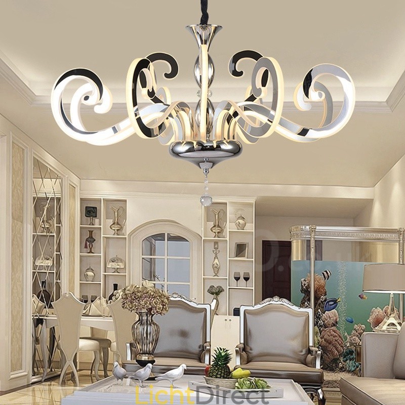 Moderne eigentijdse 12-lichts stalen kroonluchter met acryl kap