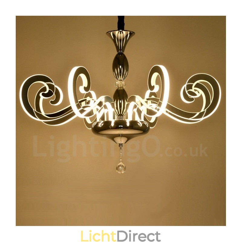 Moderne eigentijdse 12-lichts stalen kroonluchter met acryl kap