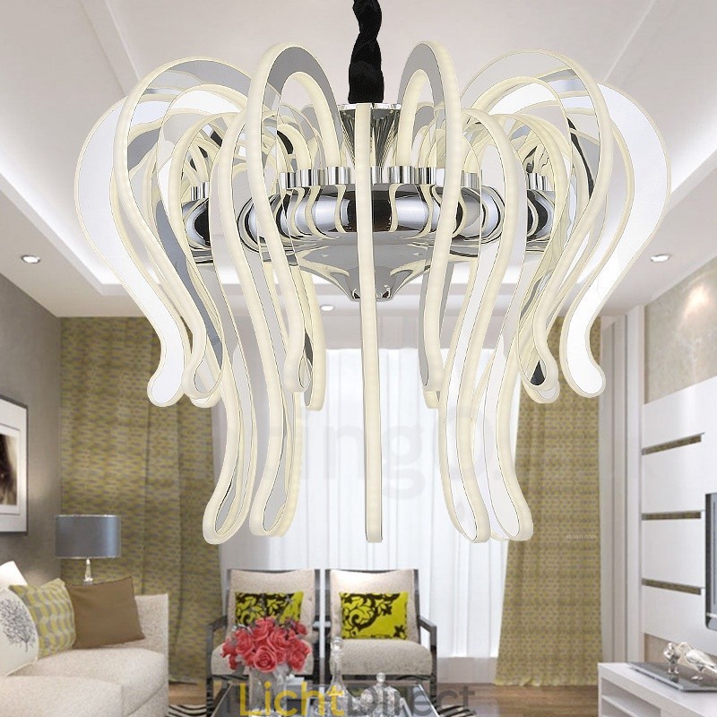 Moderne eigentijdse 20-lichts stalen kroonluchter met acryl kap