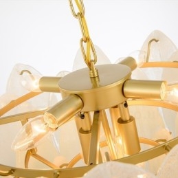 Moderne, eigentijdse hanglamp van staal met 6 lampen en glazen kap