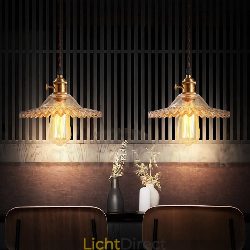 Rustieke Lodge Retro 1-lichts stalen hanglamp met glazen kap