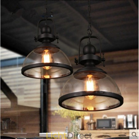 Retro 1-lichts stalen hanglamp met glazen kap Retro 1-lichts stalen hanglamp met glazen kap