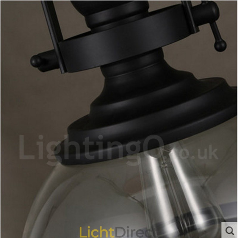 Retro 1-lichts stalen hanglamp met glazen kap