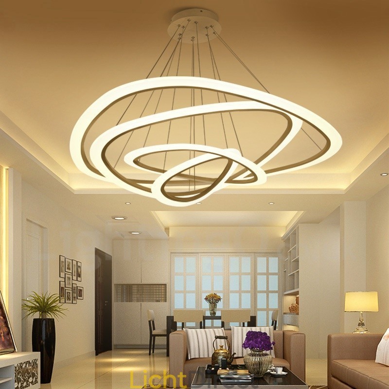 Dimbaar met afstandsbediening Moderne eigentijdse 4-lichts aluminiumlegering hanglamp met acryl kap