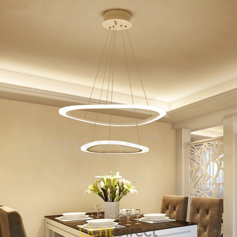 Dimbaar met afstandsbediening Moderne eigentijdse 2-rings aluminiumlegering hanglamp met acryl kap