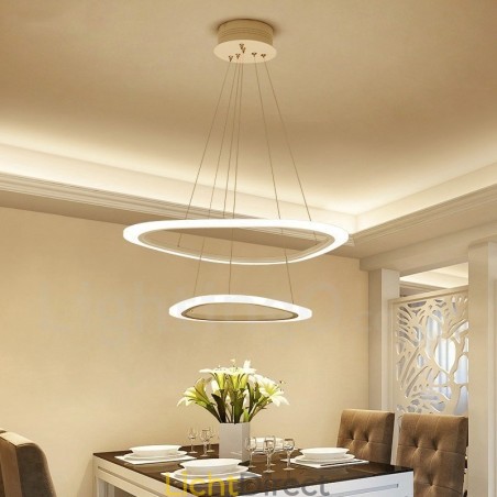 Dimbaar met afstandsbediening Moderne eigentijdse 2-rings aluminiumlegering hanglamp met acryl kap Dimbaar met afstandsbediening Moderne eigentijdse 2-rings aluminiumlegering hanglamp met acryl kap