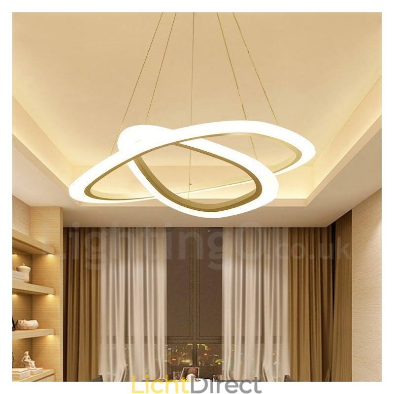 Dimbaar met afstandsbediening Moderne eigentijdse 2-rings aluminiumlegering hanglamp met acryl kap