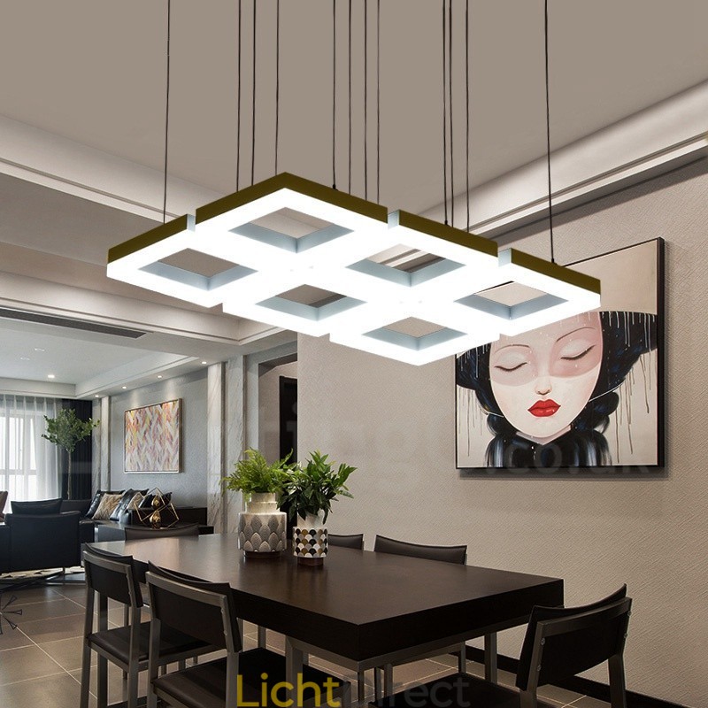 Moderne, eigentijdse hanglamp van aluminiumlegering met 6 lampen en acryl kap