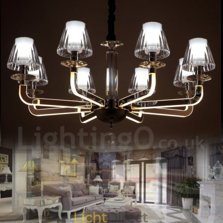 Dimbare moderne eigentijdse 8-lichts kristallen kroonluchter met glazen kap Dimbare moderne eigentijdse 8-lichts kristallen kroonluchter met glazen kap