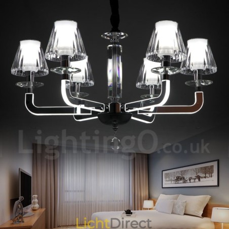 Dimbare moderne eigentijdse 6-lichts kristallen kroonluchter met glazen kap Dimbare moderne eigentijdse 6-lichts kristallen kroonluchter met glazen kap