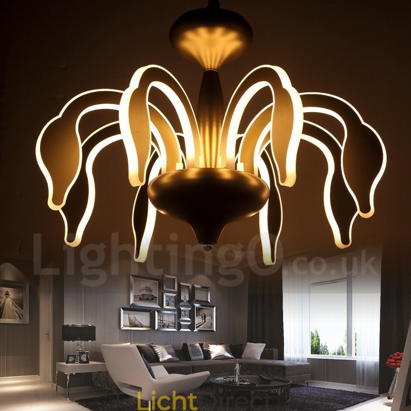 Dimbare moderne eigentijdse 8-lichts stalen kroonluchter met acryl kap
