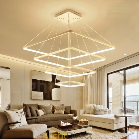 Moderne, eigentijdse hanglamp van aluminiumlegering met 4 lampen en acryl kap Moderne, eigentijdse hanglamp van aluminiumlegering met 4 lampen en acryl kap