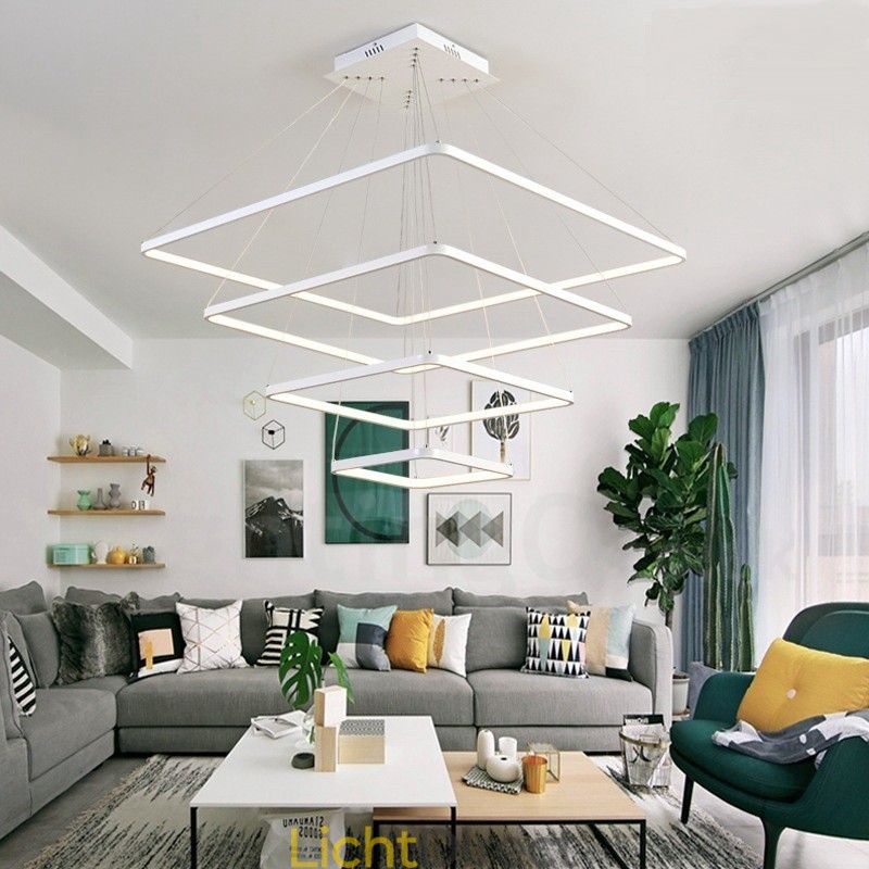Moderne, eigentijdse hanglamp van aluminiumlegering met 4 lampen en acryl kap