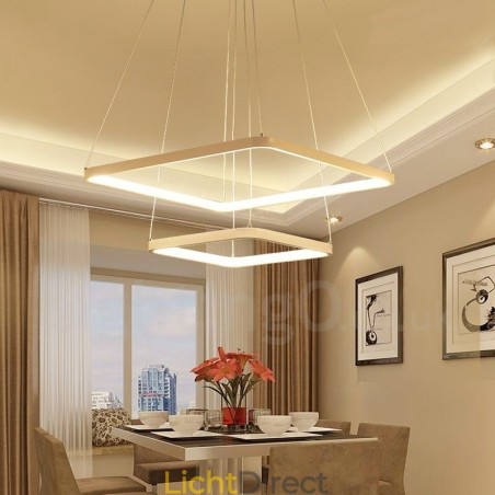 Moderne, eigentijdse hanglamp van 2 lampen van aluminiumlegering met acrylkap Moderne, eigentijdse hanglamp van 2 lampen van aluminiumlegering met acrylkap
