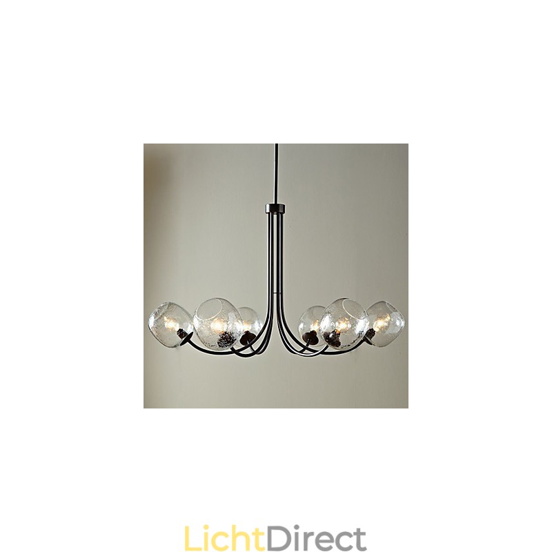 Traditionele kroonluchter met 6 lampen en glazen bubbelkap