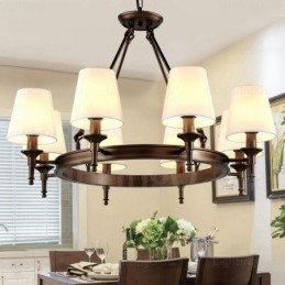 8-lichts hanglamp in Scandinavische landelijke stijl met stoffen kap