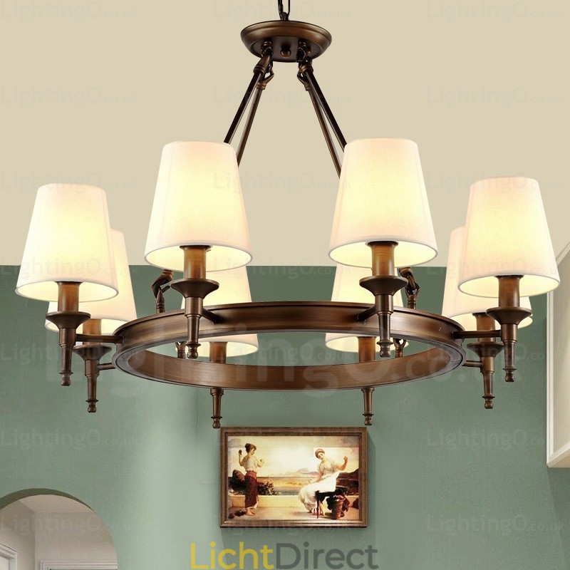 8-lichts hanglamp in Scandinavische landelijke stijl met stoffen kap