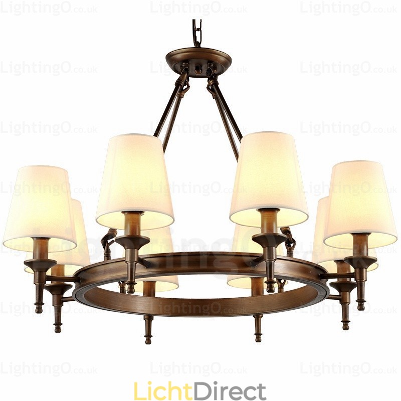 8-lichts hanglamp in Scandinavische landelijke stijl met stoffen kap